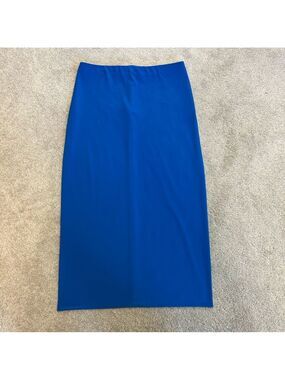 Sympli Vibrant Blue midi pencil skirt stretchy spandex pull on Sz 6